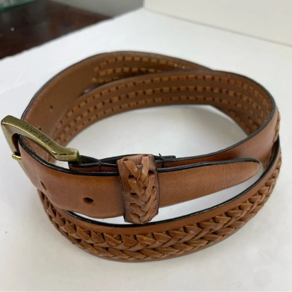 Columbia Tan Leather Braided‎ Woven Size 38 Men’s Belt